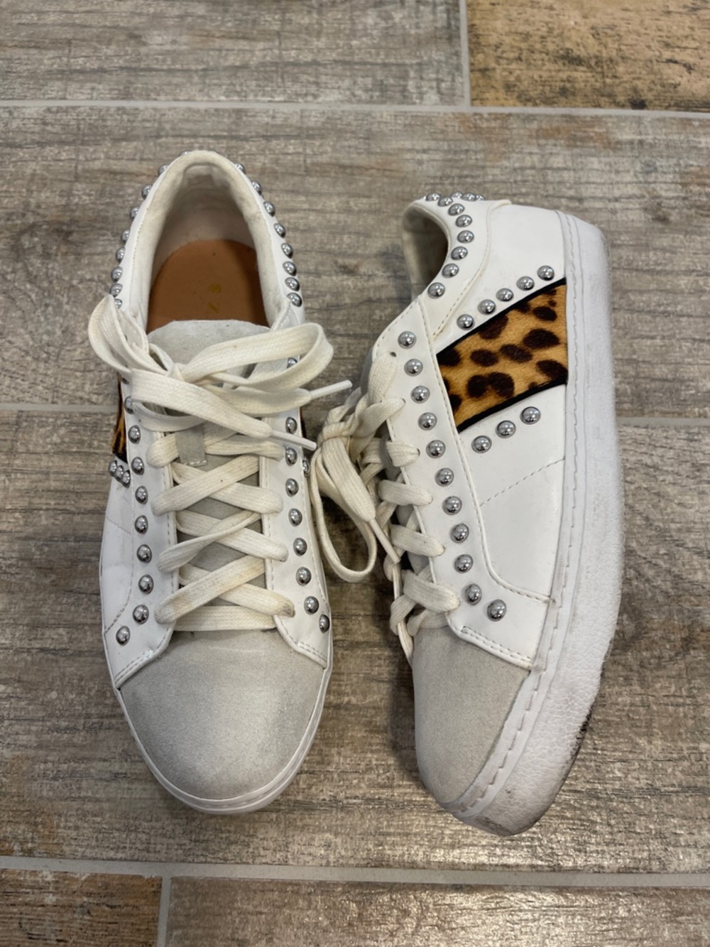 ZARA White Women's Studded Sneaker with Leopard Accent Size EU 40 US 9